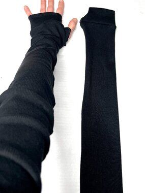 Cotton Arm Warmers Black Knit Full Length Sleeves Driving Covers Thumb Holes NEW